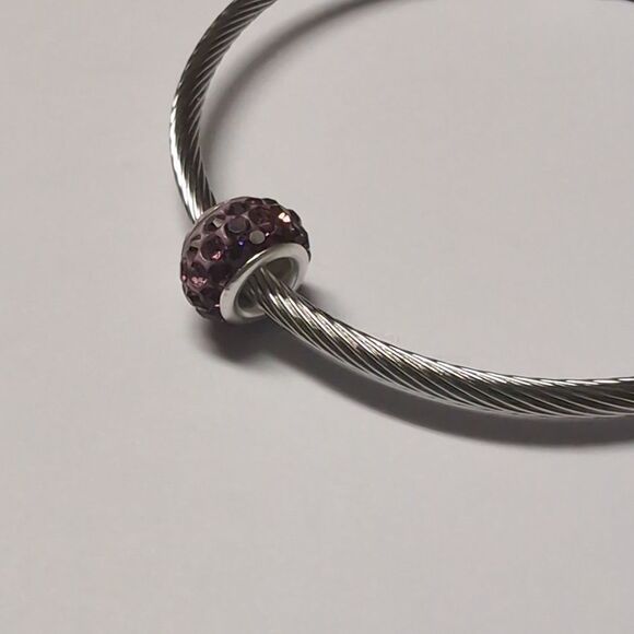 Purple with Purple Rhinestones Charm for Pandora Style Bracelet - Picture 4 of 4